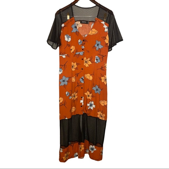 MinkPink Floral Print Vintage Style Lace Inset Maxi Dress L - Picture 1 of 8